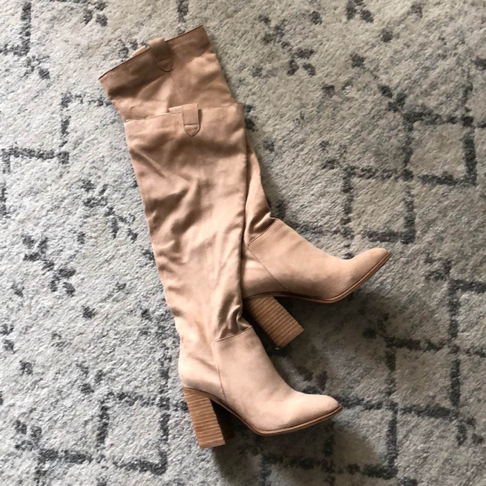 Knee high suede tan boots from altar’d state